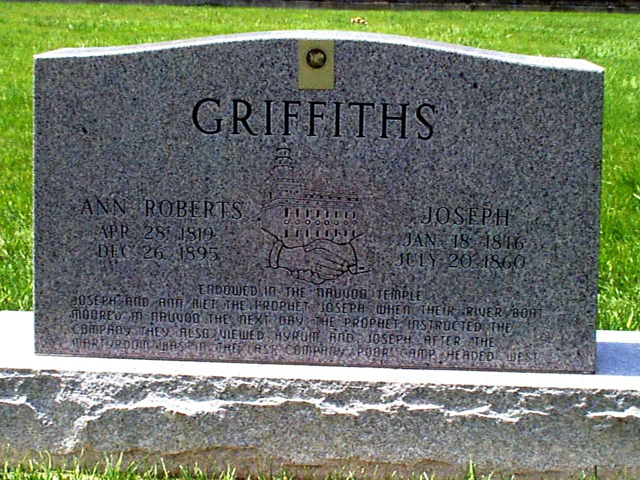 Picture of Front of Joseph Griffiths Cemetery Marker